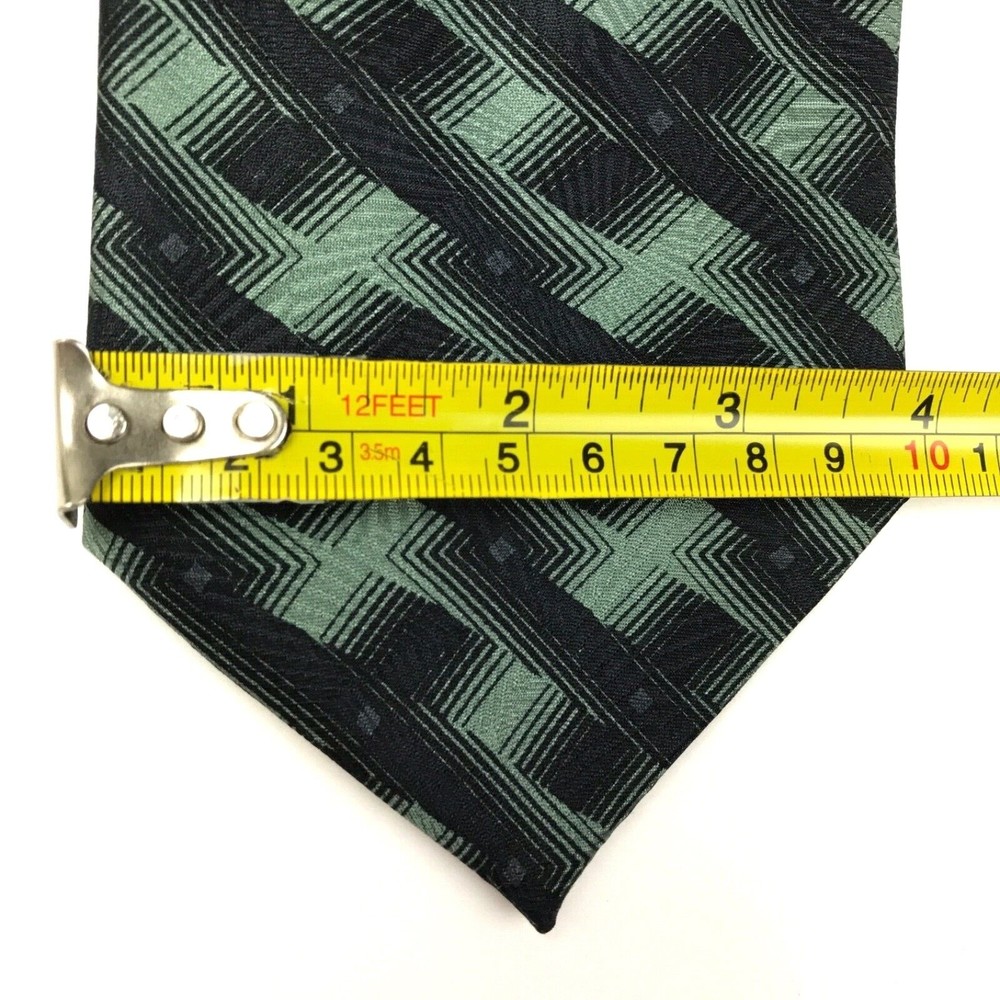 Jhane Barnes 100% Silk Tie Men's Green Black Geometric Designer Necktie Japan - Picture 9 of 10